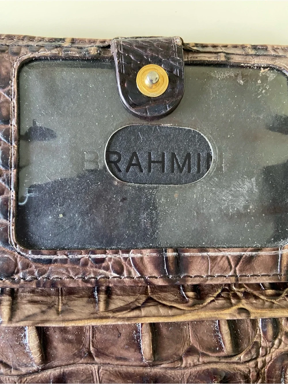 Brahmin Croc-Embossed Leather Card Holder in Dark Brown